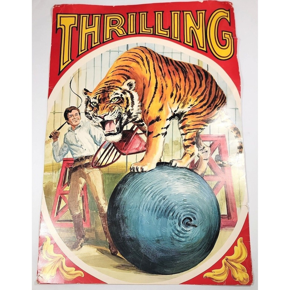 LARGE VINTAGE KRAFT THRILLING CIRCUS POSTER Thick 23.5 X 35